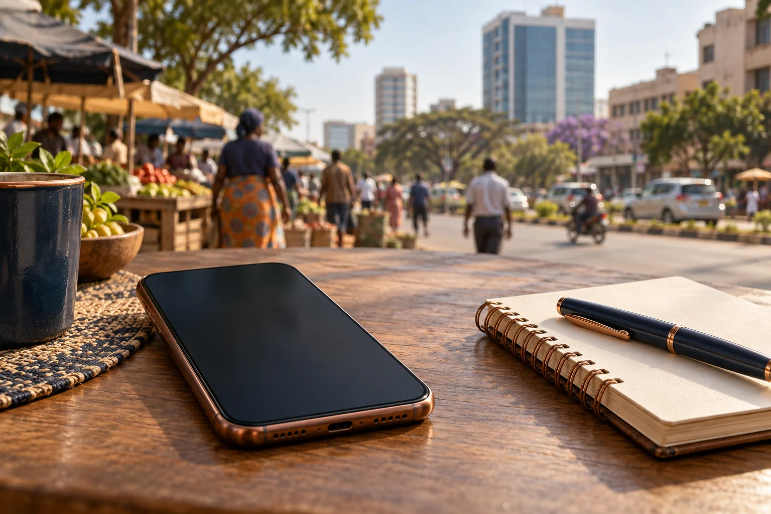 Illustrative mobile device in a Malawi urban setting